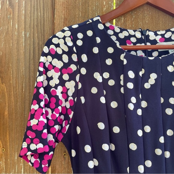 SHELBY & PALMER Women’s Navy White Pink Polka Dot Short Sleeve Dress Size Medium - Picture 2 of 11